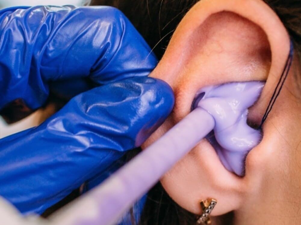 Custom ear impression taken for hearing protection at Advanced EARGEAR in Akron, OH